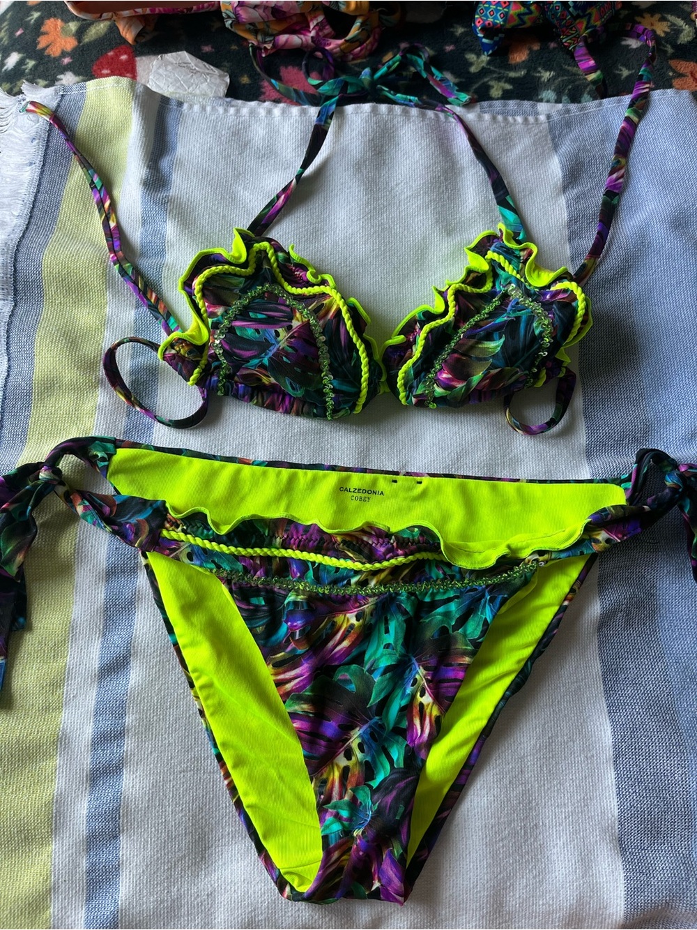 Calzedonia Neon Green Tropical Ruffle Bikini